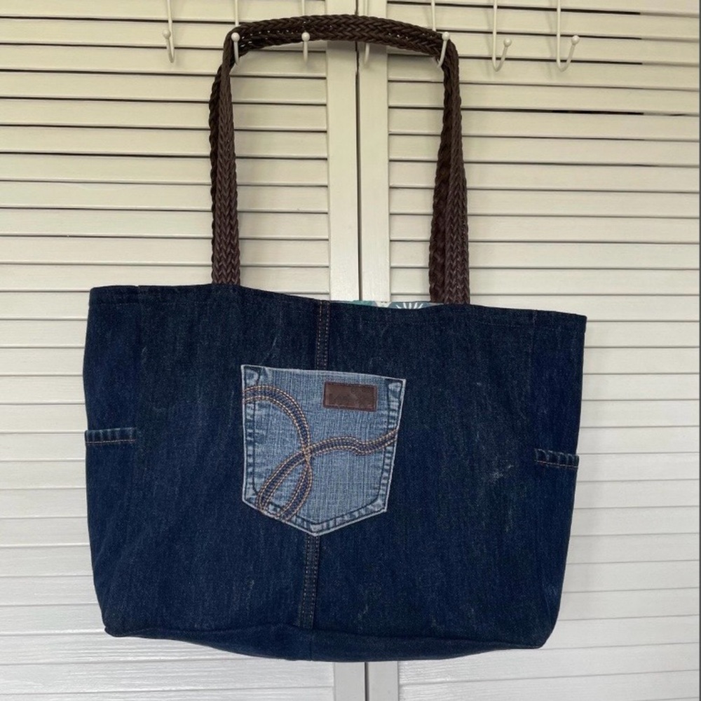 Upcycled Large Tote Made From Recycled Denim Blue Jeans
